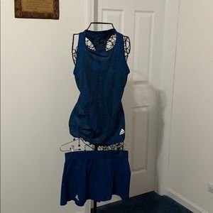 Adidas tank and tennis skirt in teal blue